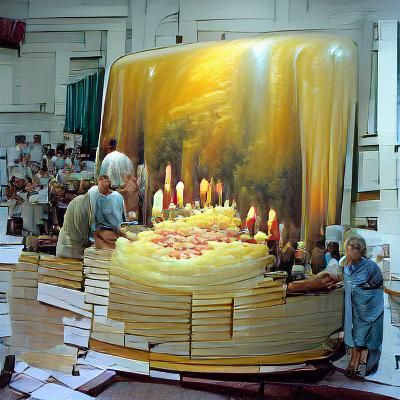 Gigantic Birthday Cake in Oil Painting Style