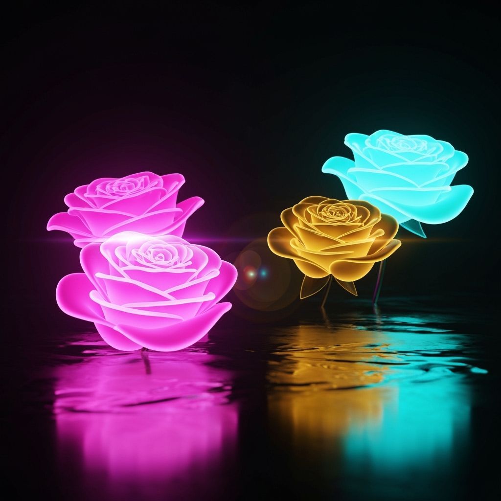 Futuristic Neon Roses of Light in Cyberpunk Style
