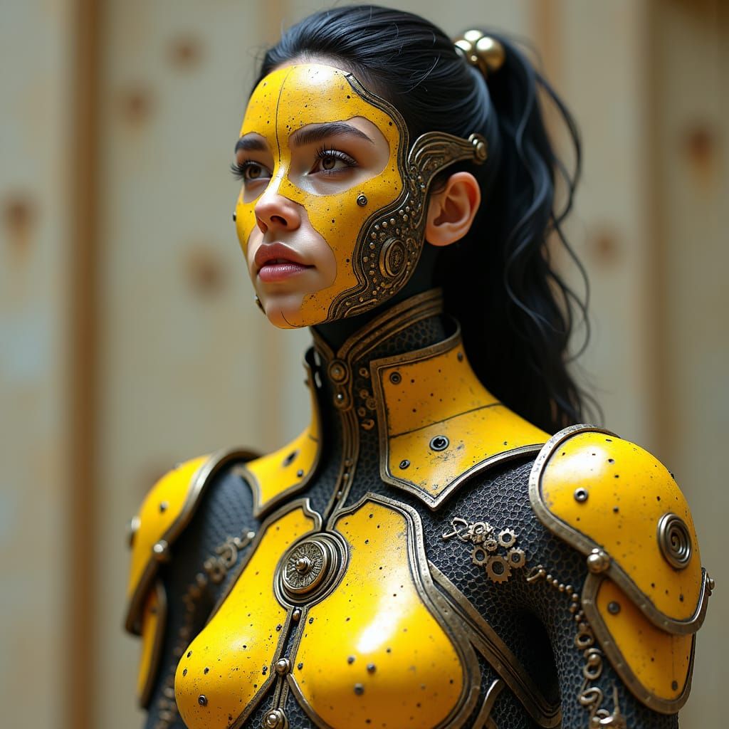 Futuristic Armour Inspired by Da Vinci in Yellow and Black