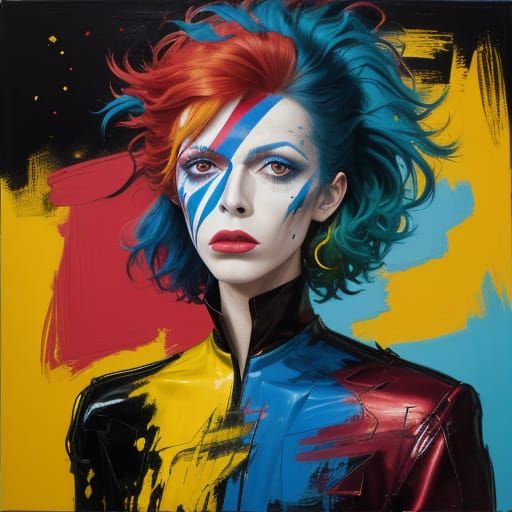 Abstract Expressionist Portrait of a Woman as David Bowie