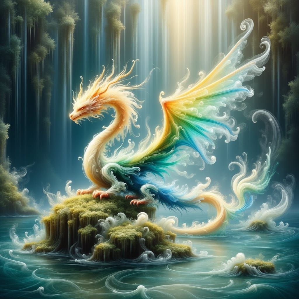 Ethereal Dragon by Magical Waterfall
