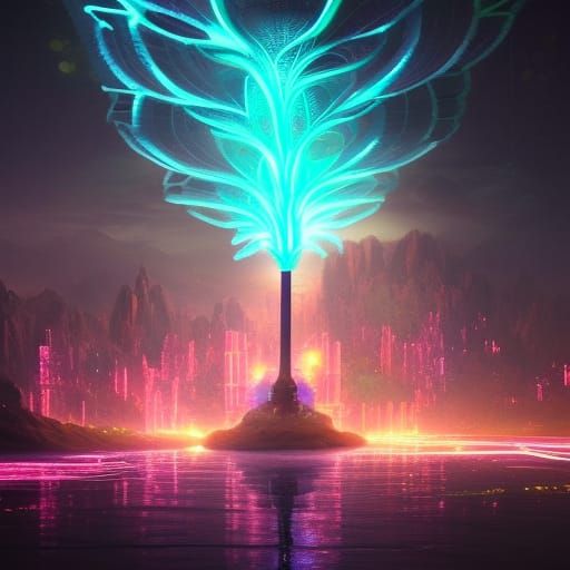 Glowing Crystal Rose in Neon Light