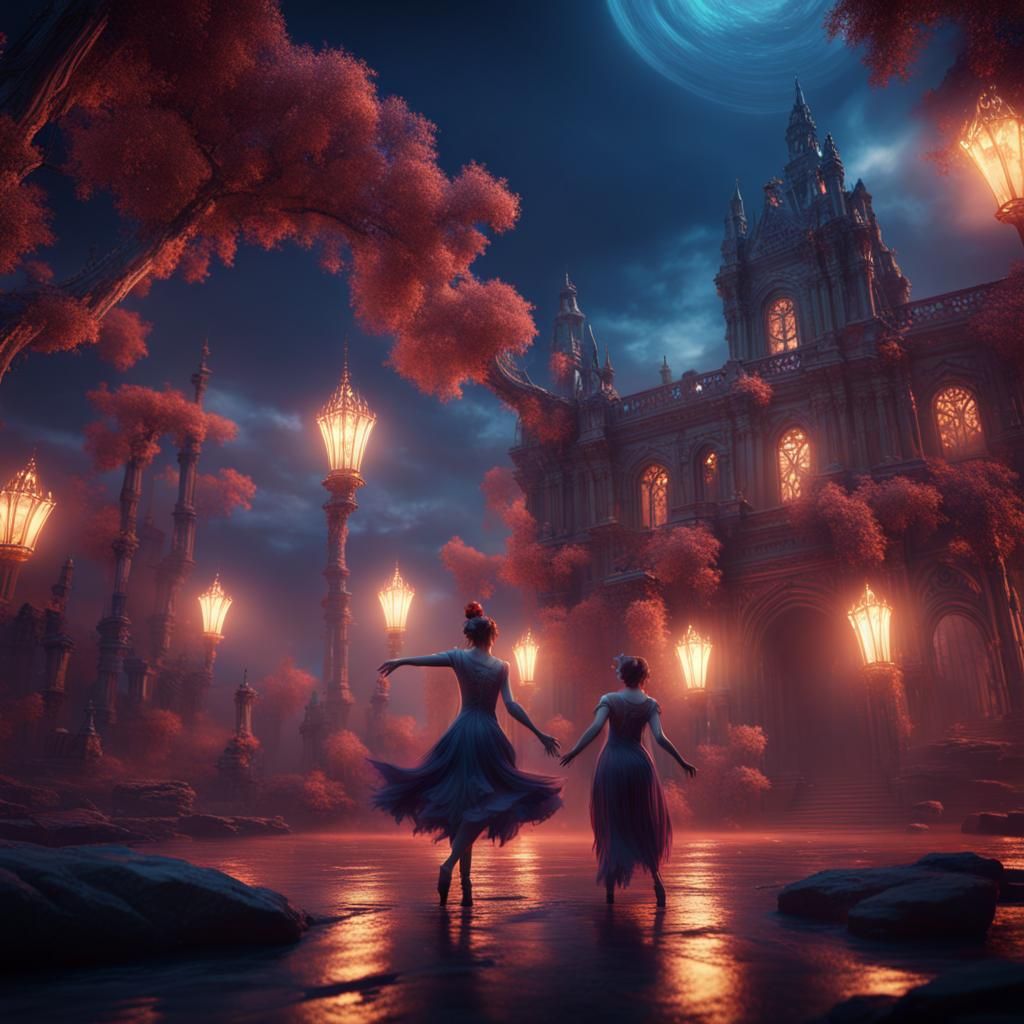Dancing Ghosts Under a Fantastical Night Sky
