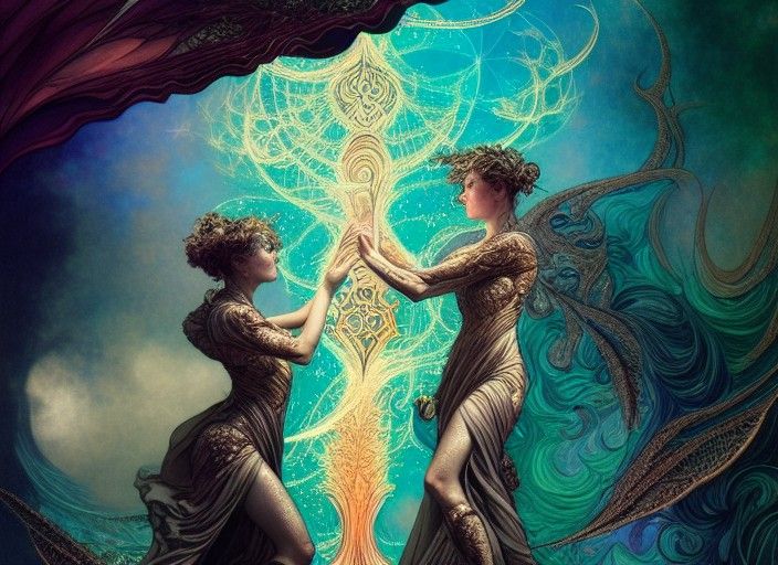 Seven of Wands Tarot Card in Fractal Iridescence