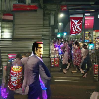 Character Walking Through Vibrant Nightlife District