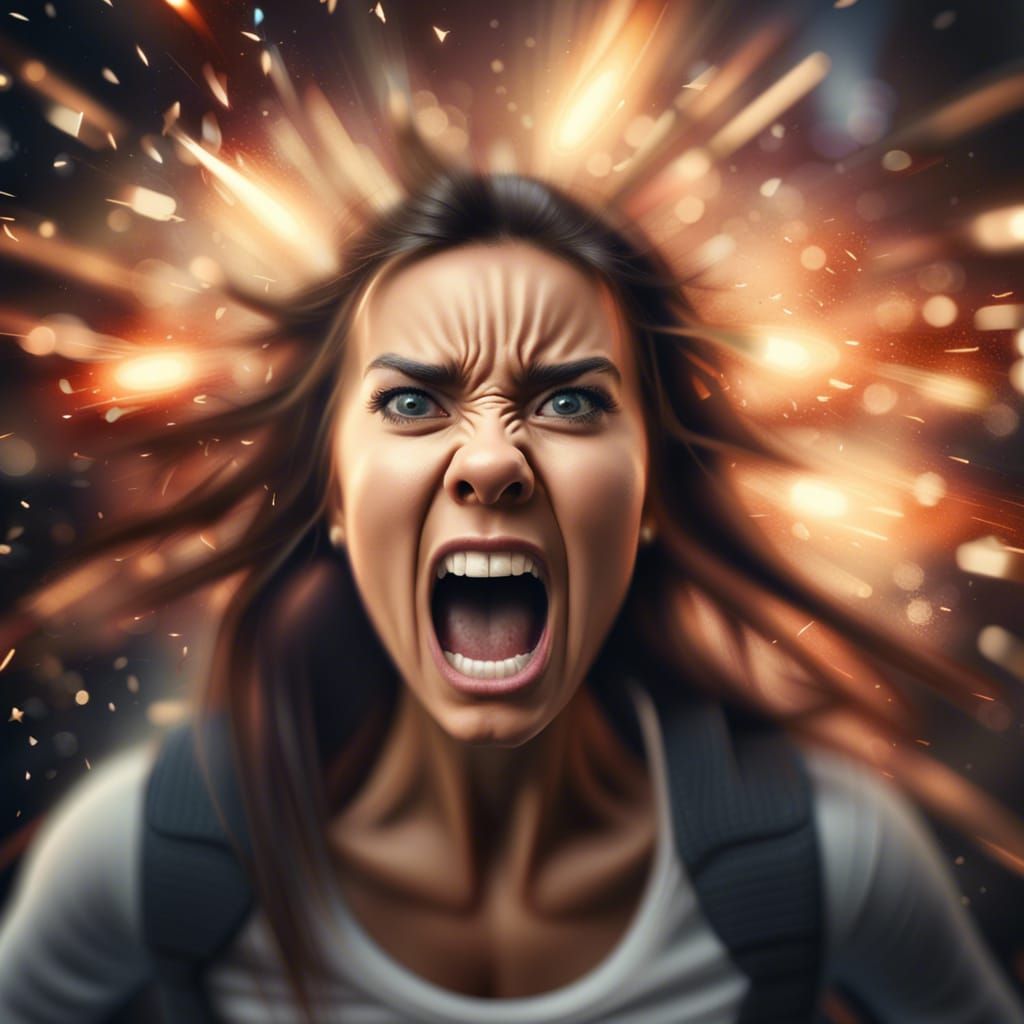 Screaming Woman's Rage in Hyperrealistic 8k Detail