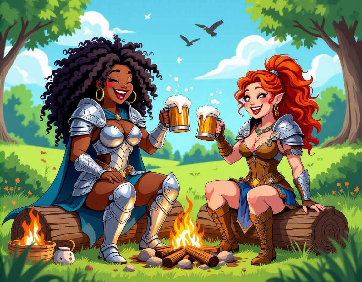 Valkyrie and Barbarian Toast in Cartoon Style