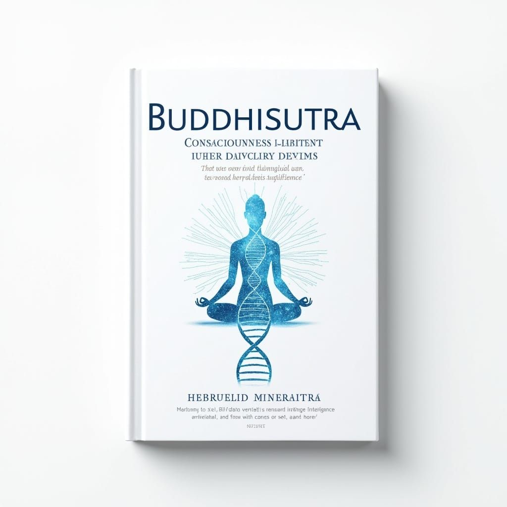 Scientific Art Book Cover with DNA Helix and Neural Network