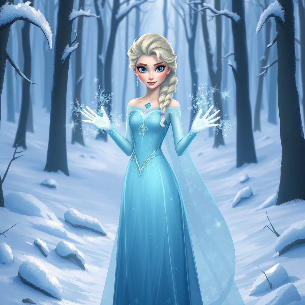 Elsa Casts a Spell in a Snowy Forest
