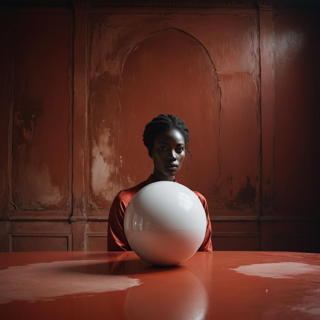 Metaphysical Portrait of Woman in Minimalist Sphere