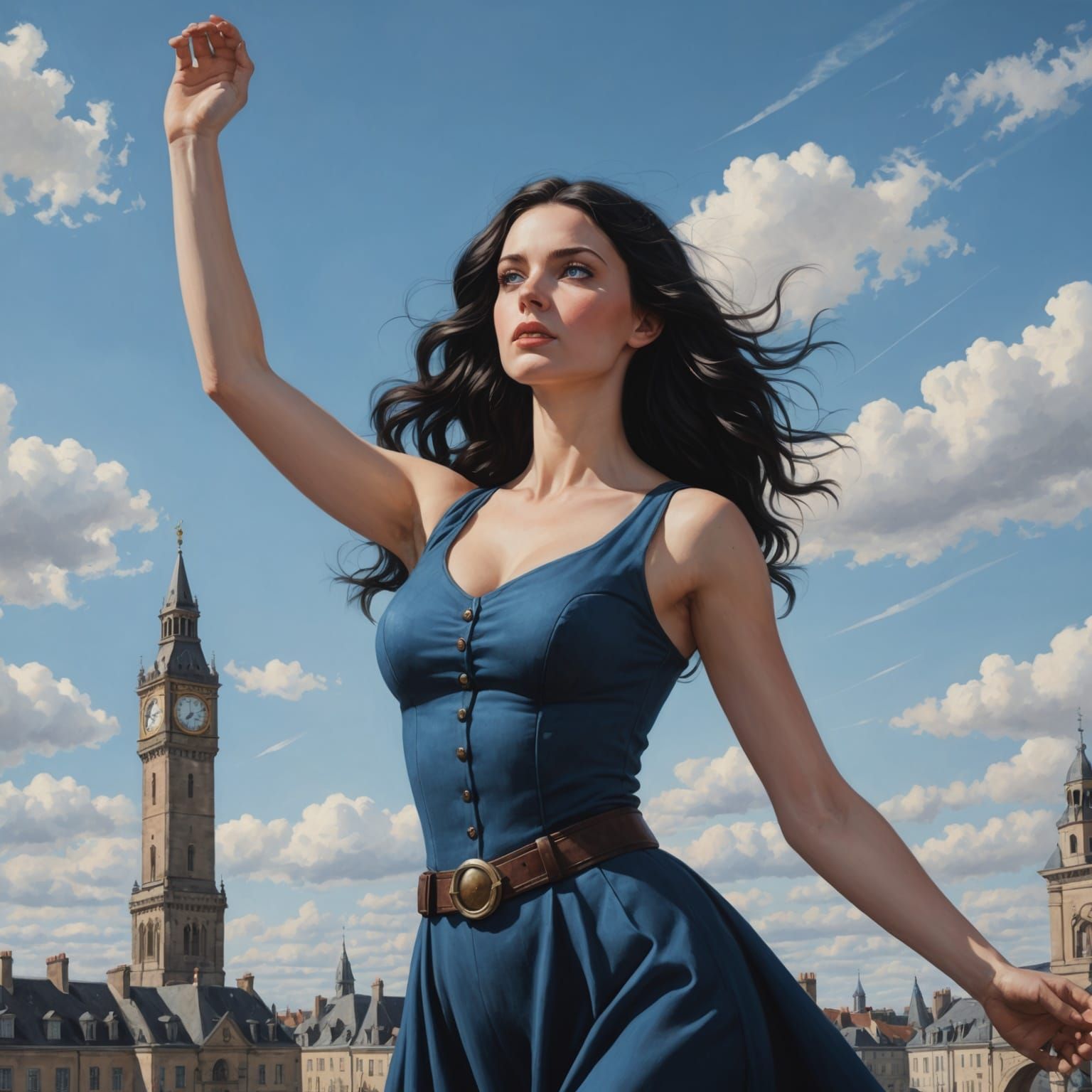 Young Woman Reaching for the Sky in Photorealism