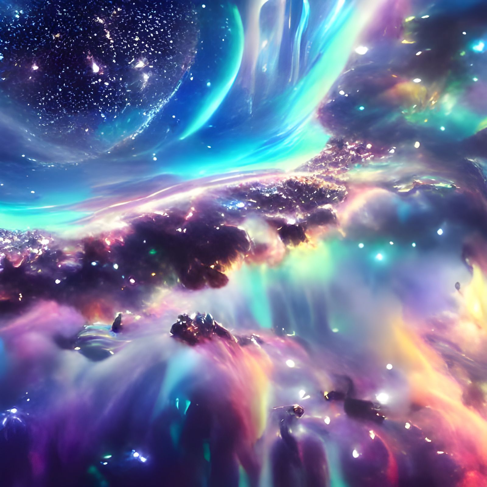 Iridescent Sci-Fi Supernova Spacescape in Anime Style
