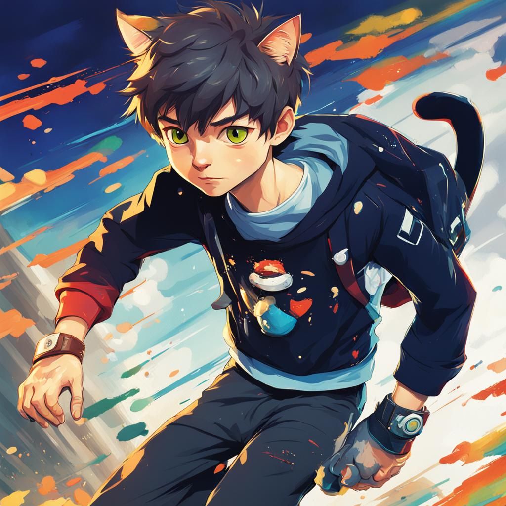 Hyperrealistic Cat Boy in Splash Art Style
