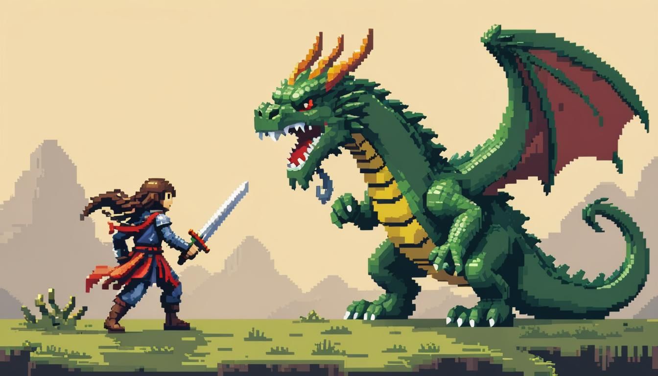 Pixel Art Adventurer vs Dragon
