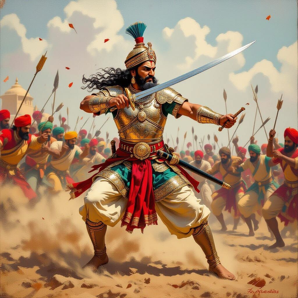 Maharana Pratap Leads Soldiers into Deever, Historical Paint...