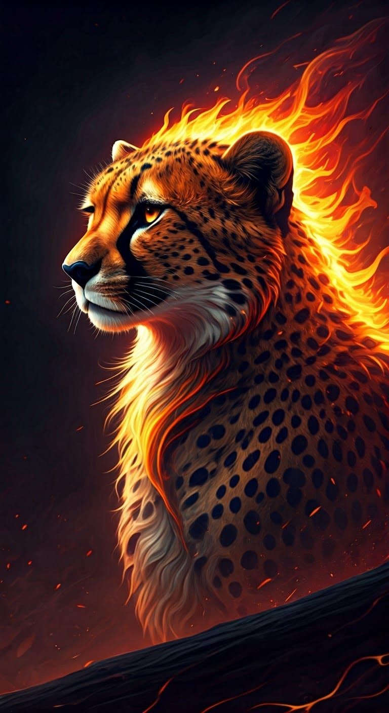 Fiery Cheetah with Dragon Wings in Ethereal Setting