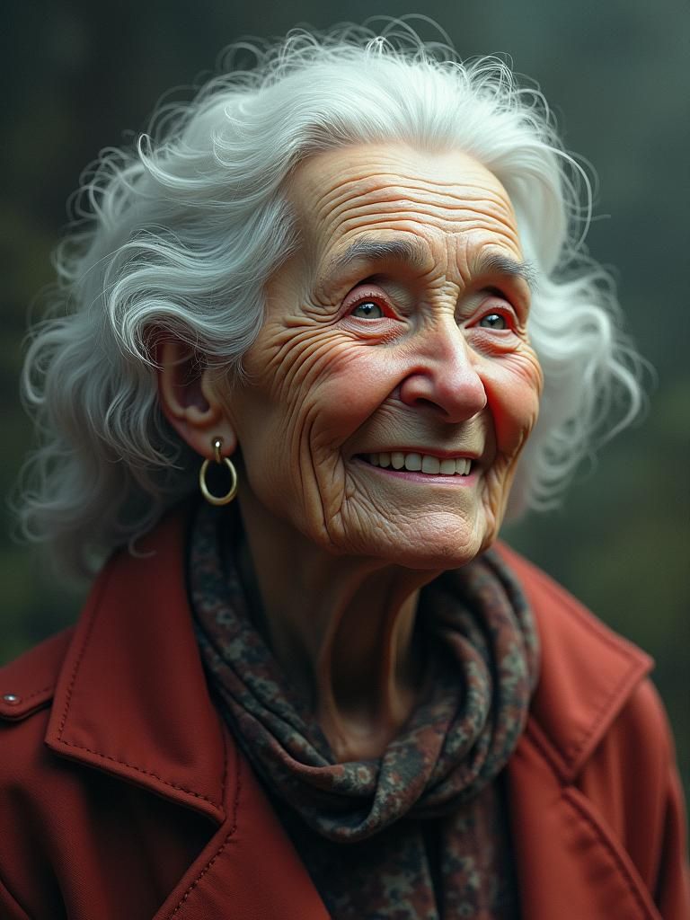 Radiant Smile: Elderly Woman in a Matte Painting Style