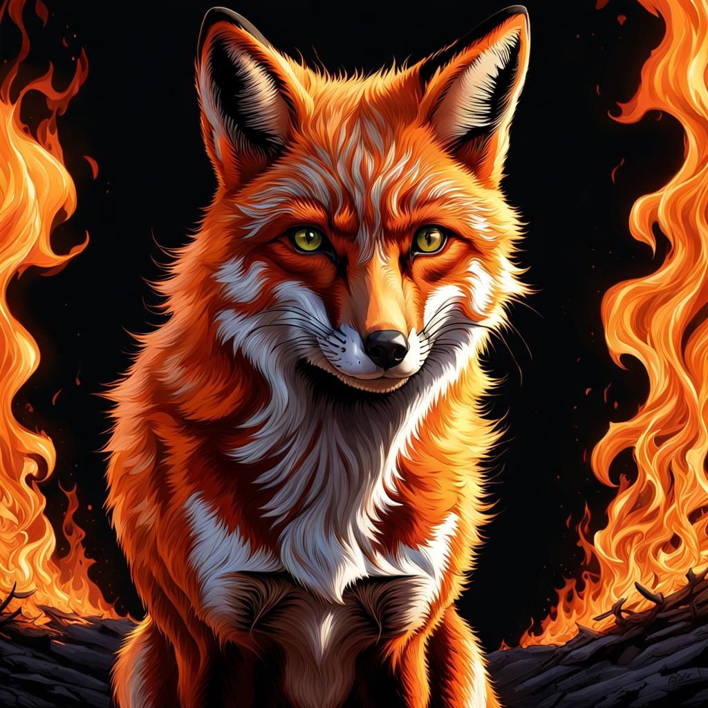 Fiery Red Fox Portrait in Hyperrealism Style