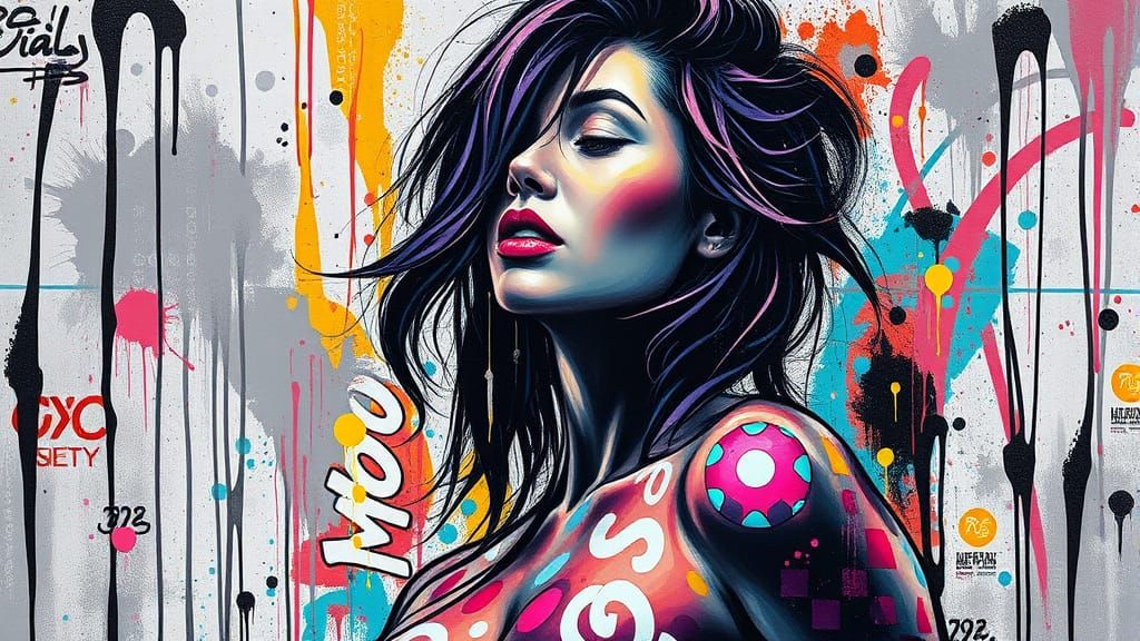 Woman Trapped in Web of Colorful Graffiti