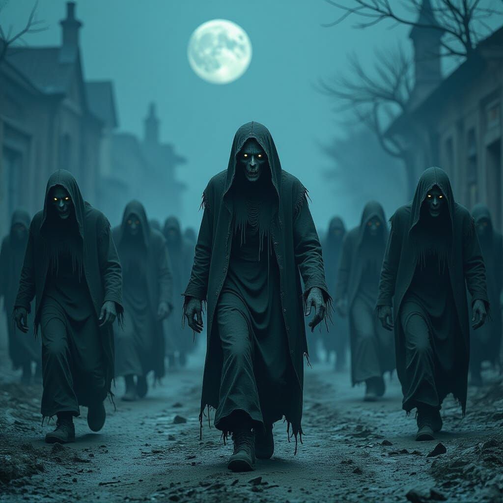 Undead Horde in Moonlit Gothic Horror Style
