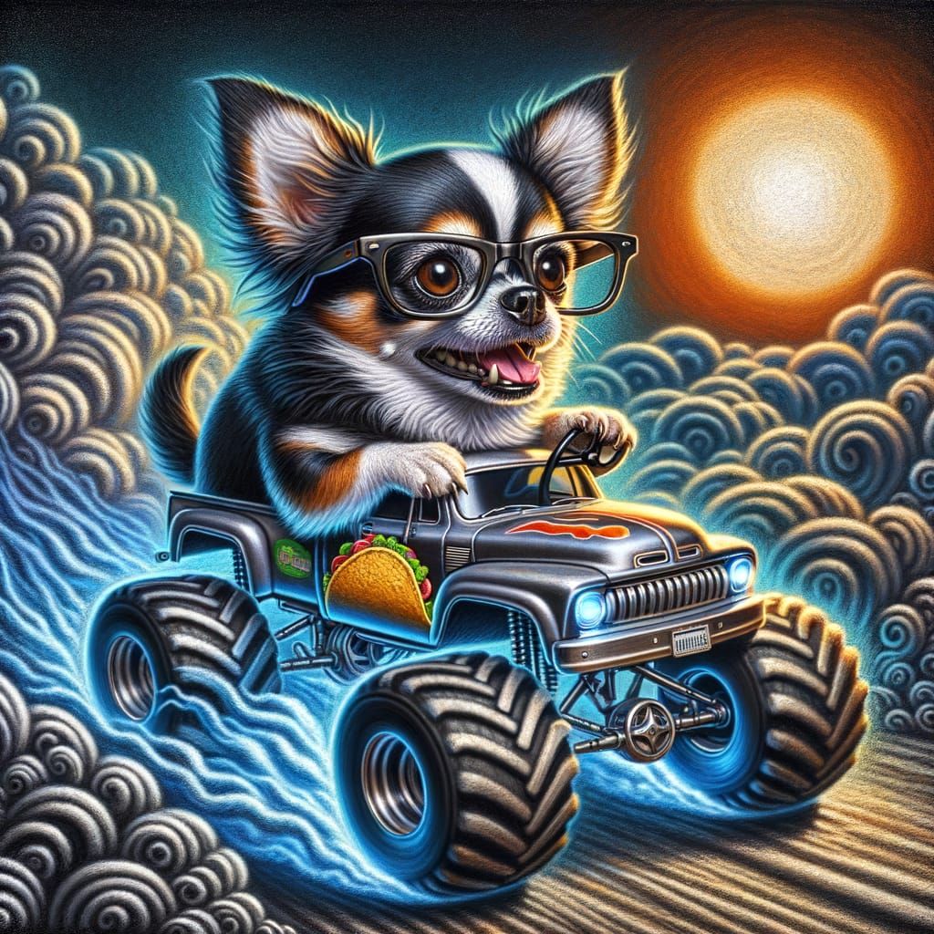Fanciful Chihuahua Monster Truck Digital Art in Acrylic and ...