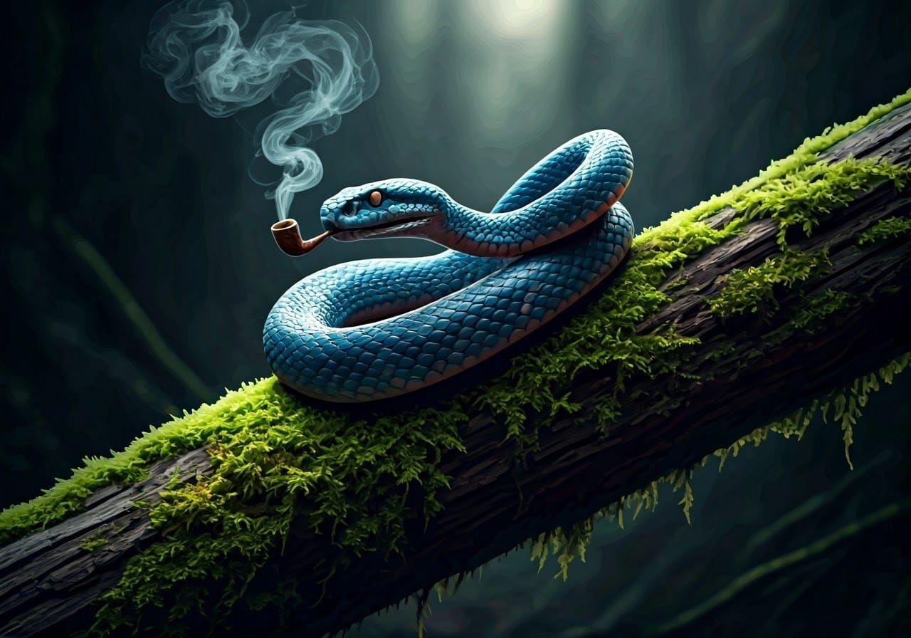 Pipe-Smoking Snake with Dragon Smoke, Detailed Matte Paintin...
