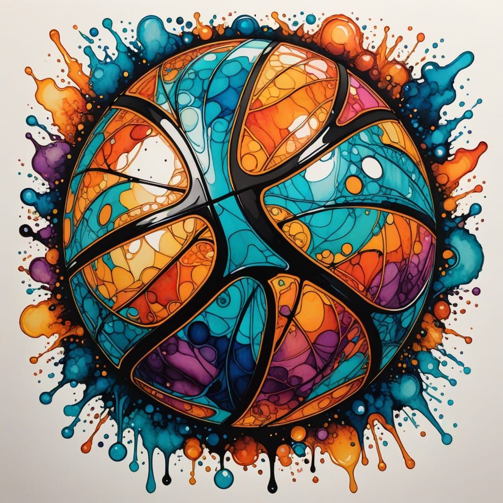 Detailed Alcohol Ink Basketball Player Illustration