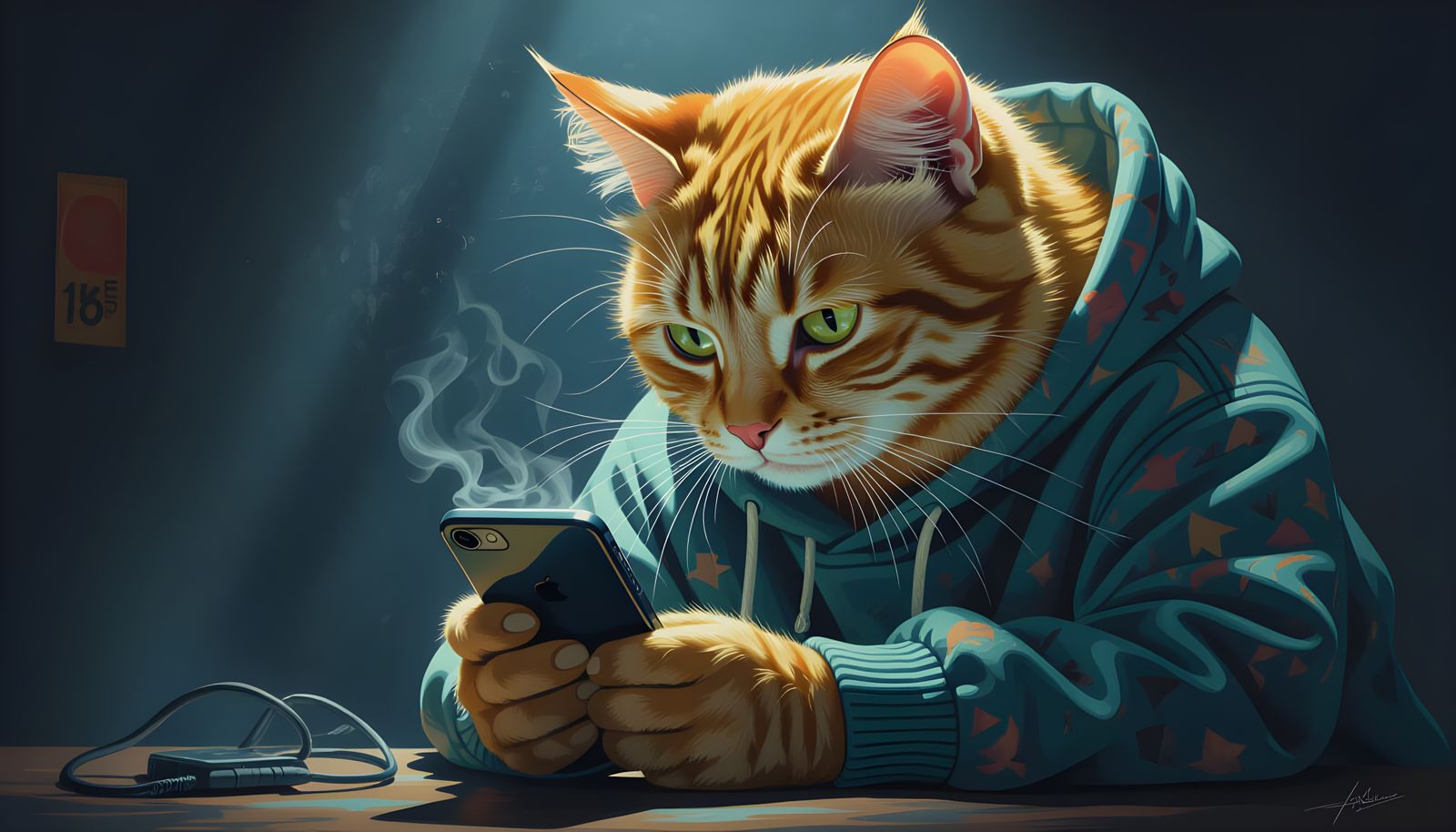 Ginger Cat as Gen Z Gazing at iPhone Screen