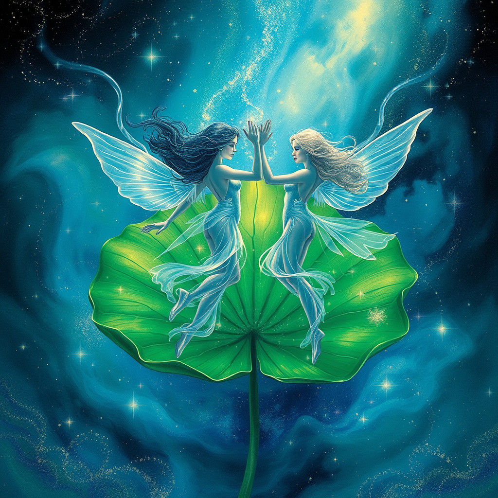 Ethereal Water Nymphs Dancing on Emerald Leaf