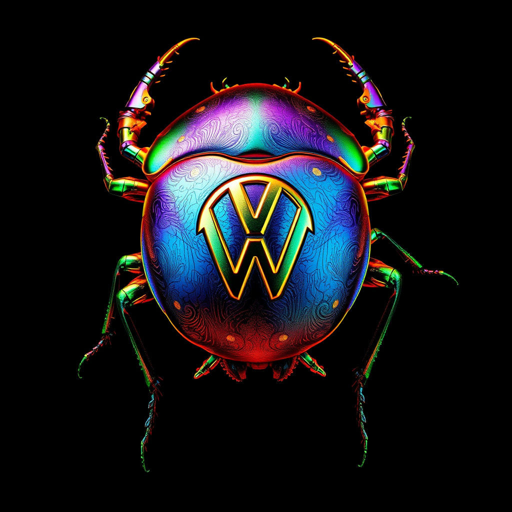 Iridescent Beetle with Volkswagen Logo in Fantasy Art
