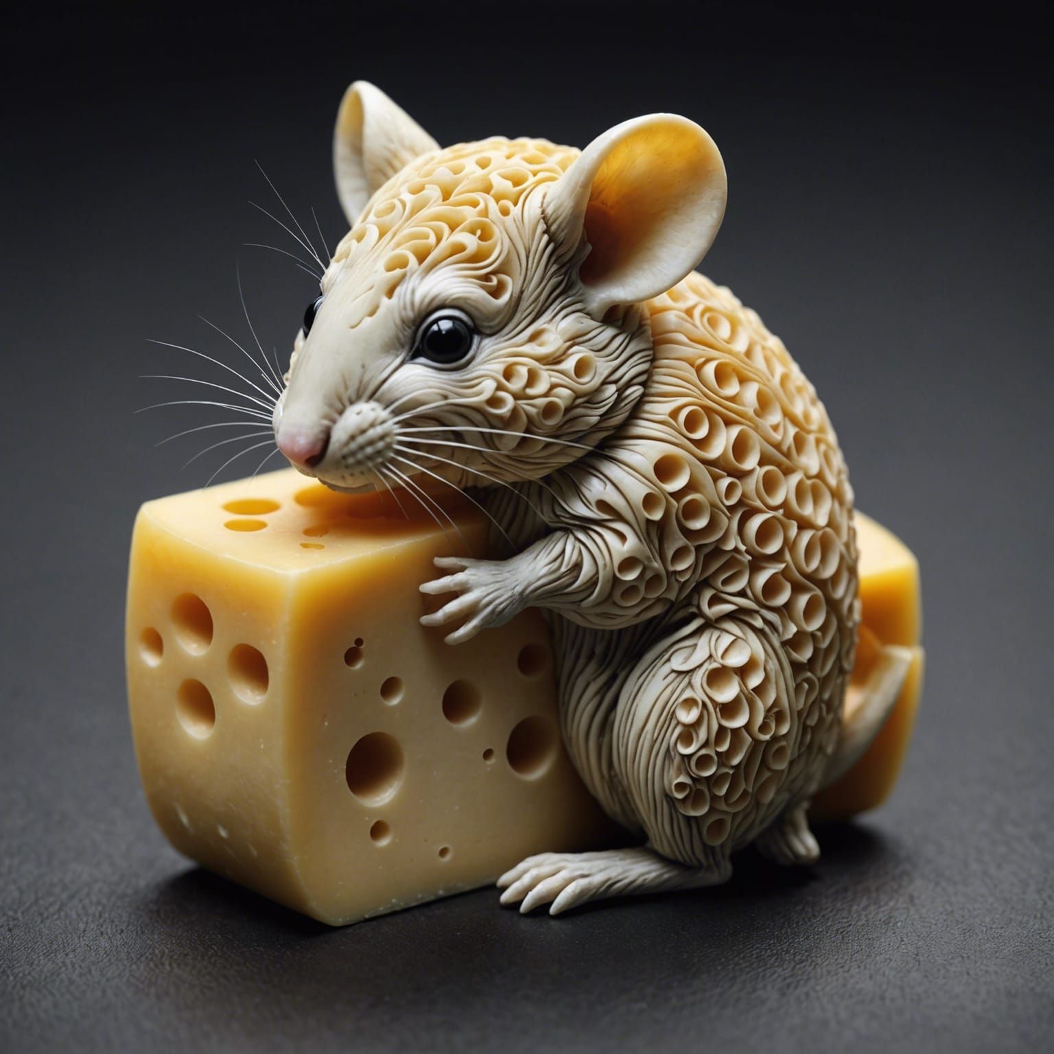 Japanese Netsuke: Mouse on Cheese, Hyperrealistic Bone Carvi...