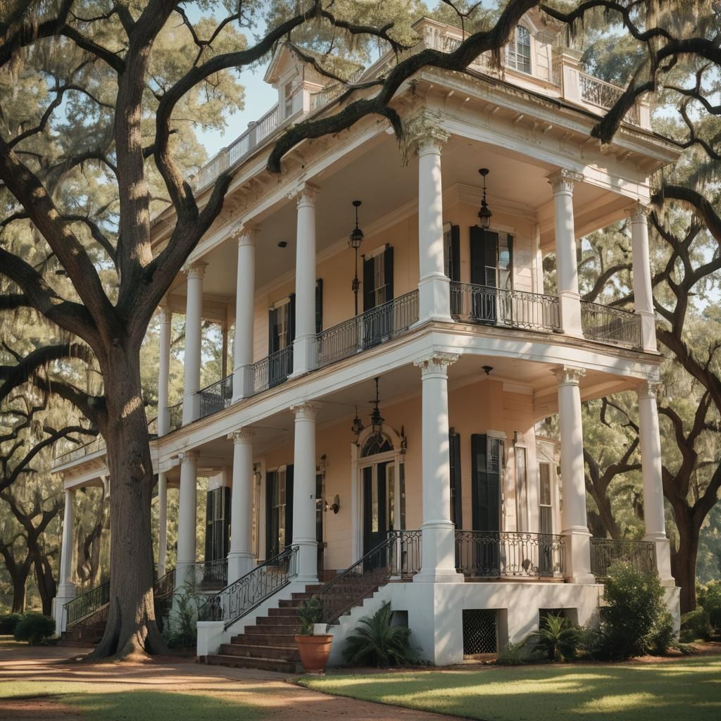 Historic Antebellum Mansion in Soft Pastel Colors