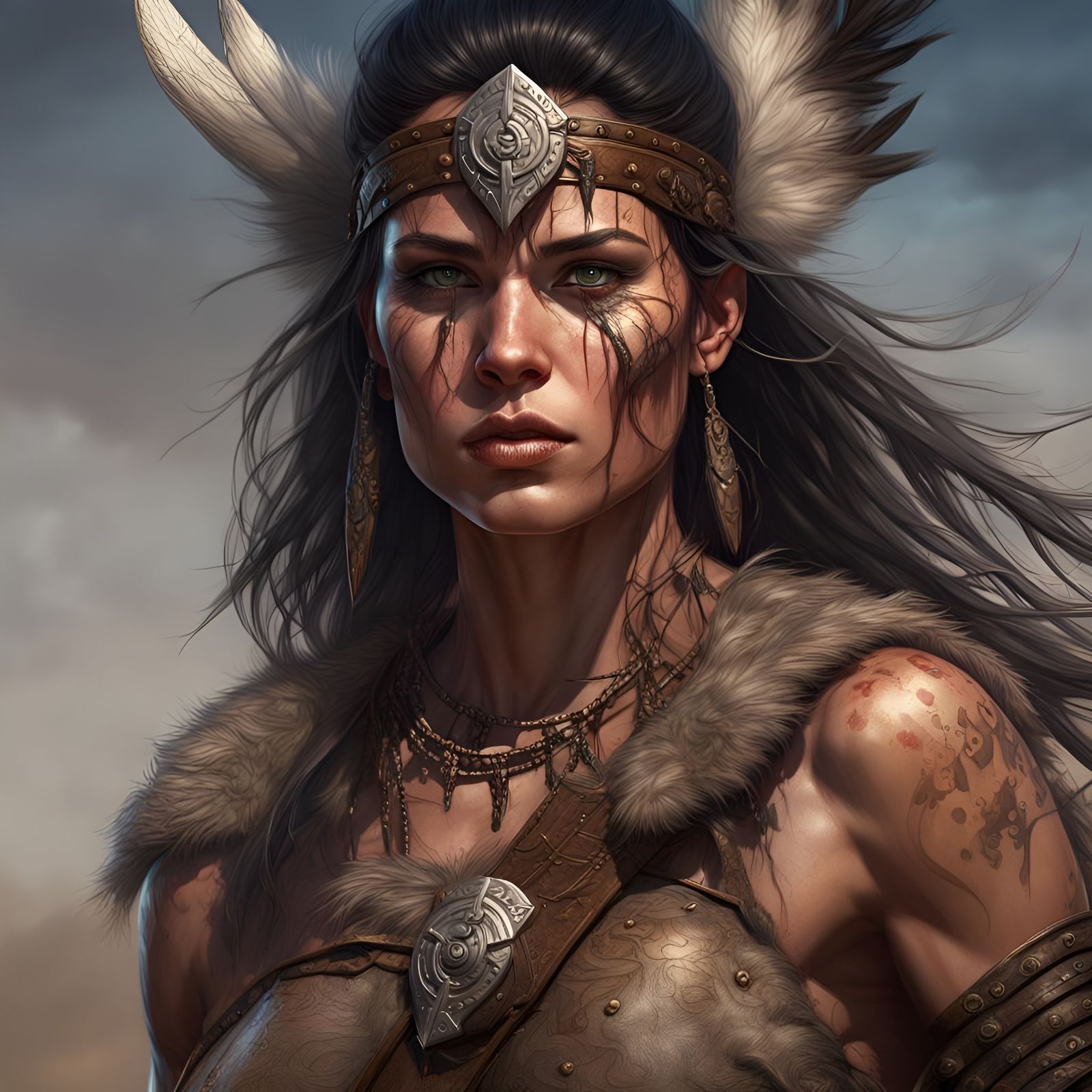 Barbarian Warrior Woman Portrait in Fantasy Concept Art