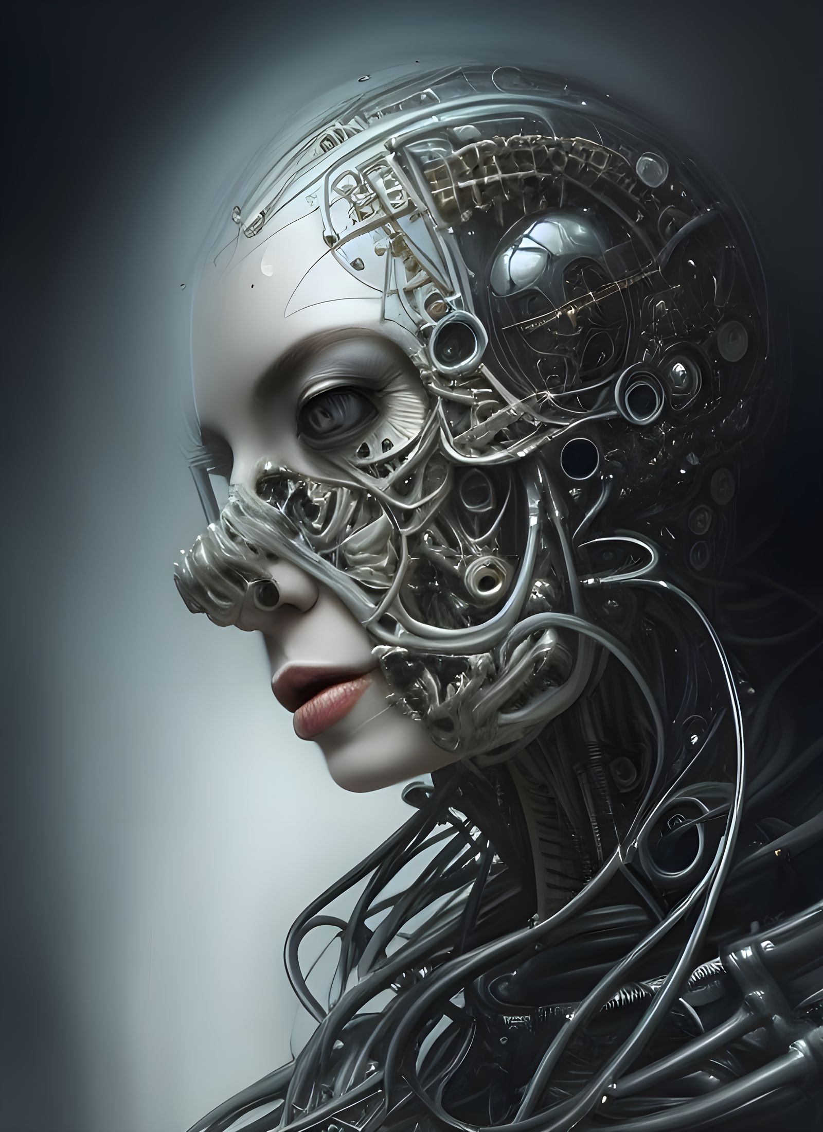 Biomechanical Goddess Portrait in Digital Illustration