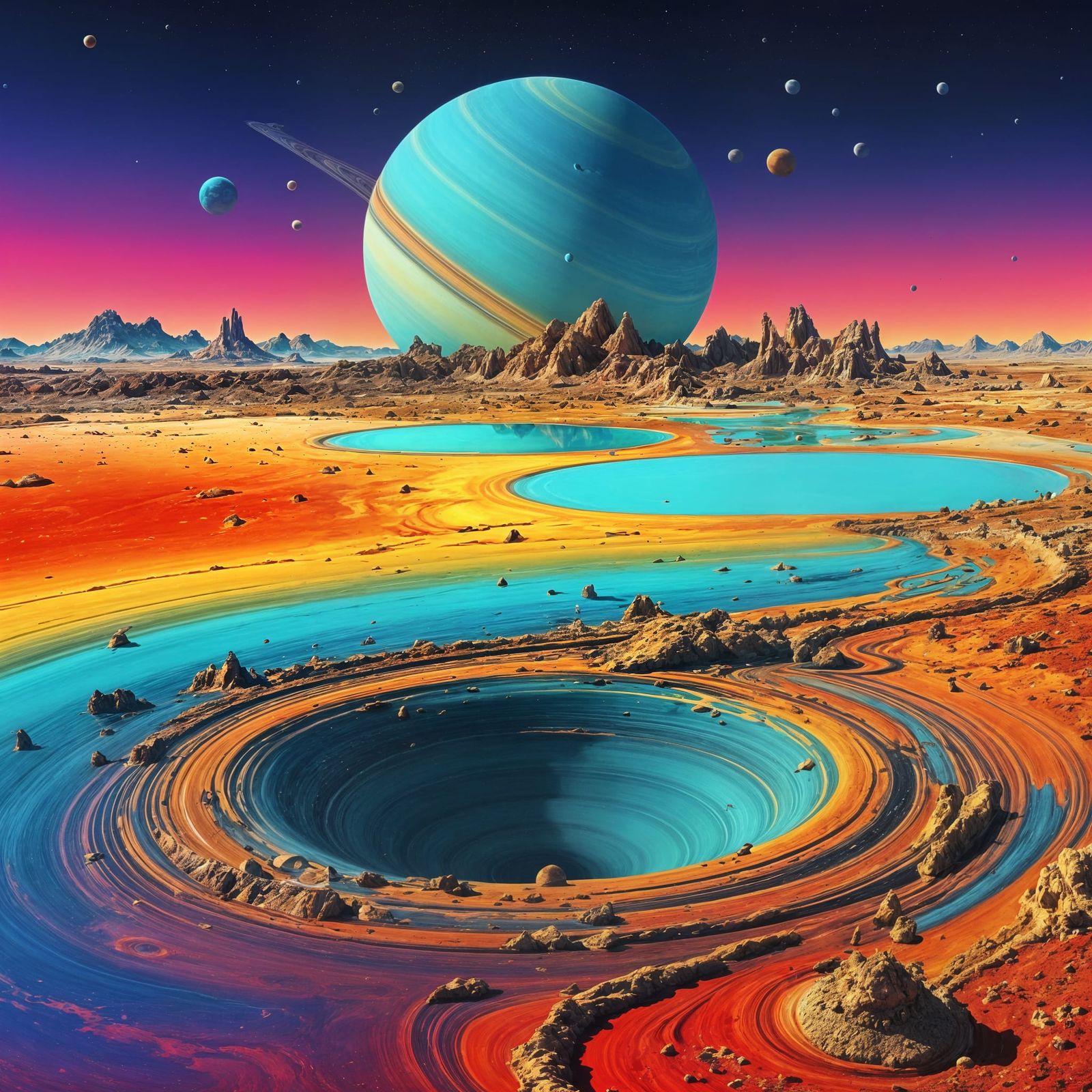 Surreal Saturn Melting in Vibrant Colors