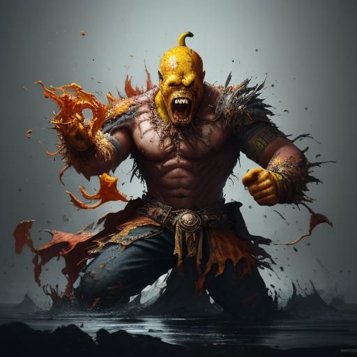 Tormented Banana-Man's Expressionist Dance in Vivid Colors