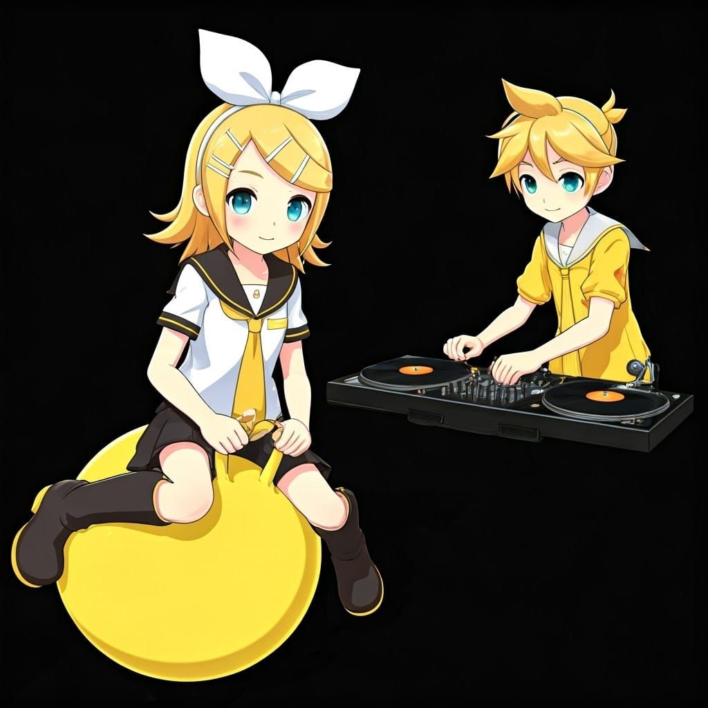 Vocaloid Twins Playful Moment in Retro Setting