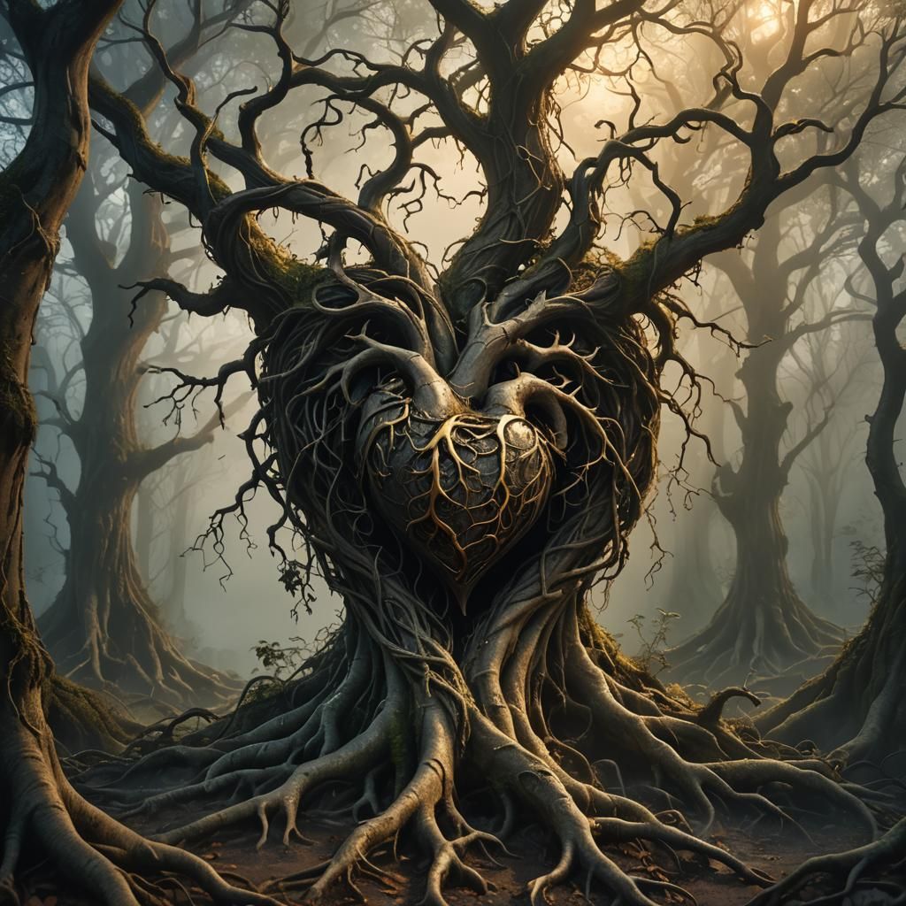 Heart Consumed by Dark Forest in Ethereal Style