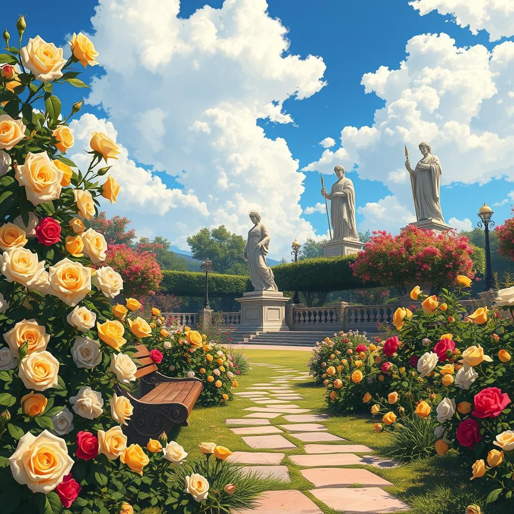 Garden with Greek Gods in Studio Trigger Style
