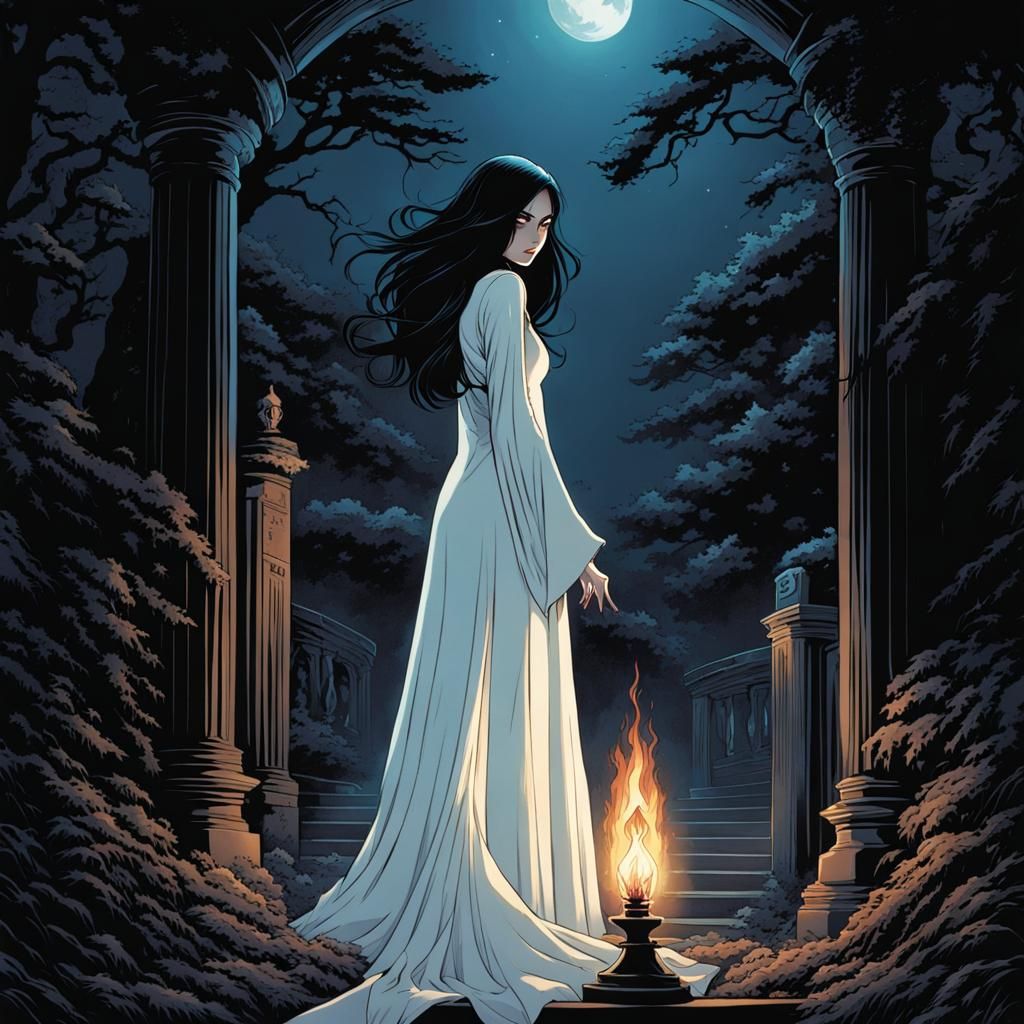 Fading Ghost Girl in Darkness: Comic Book Art