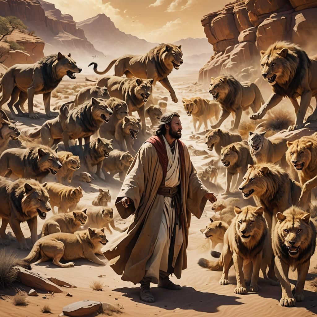 Desert Painter Confronts Ferocious Animals: Romantic Matte P...