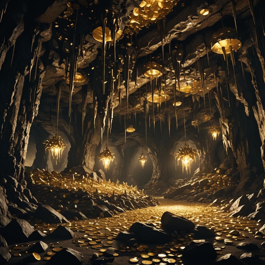Dark Fantasy Cave of Gold and Bones