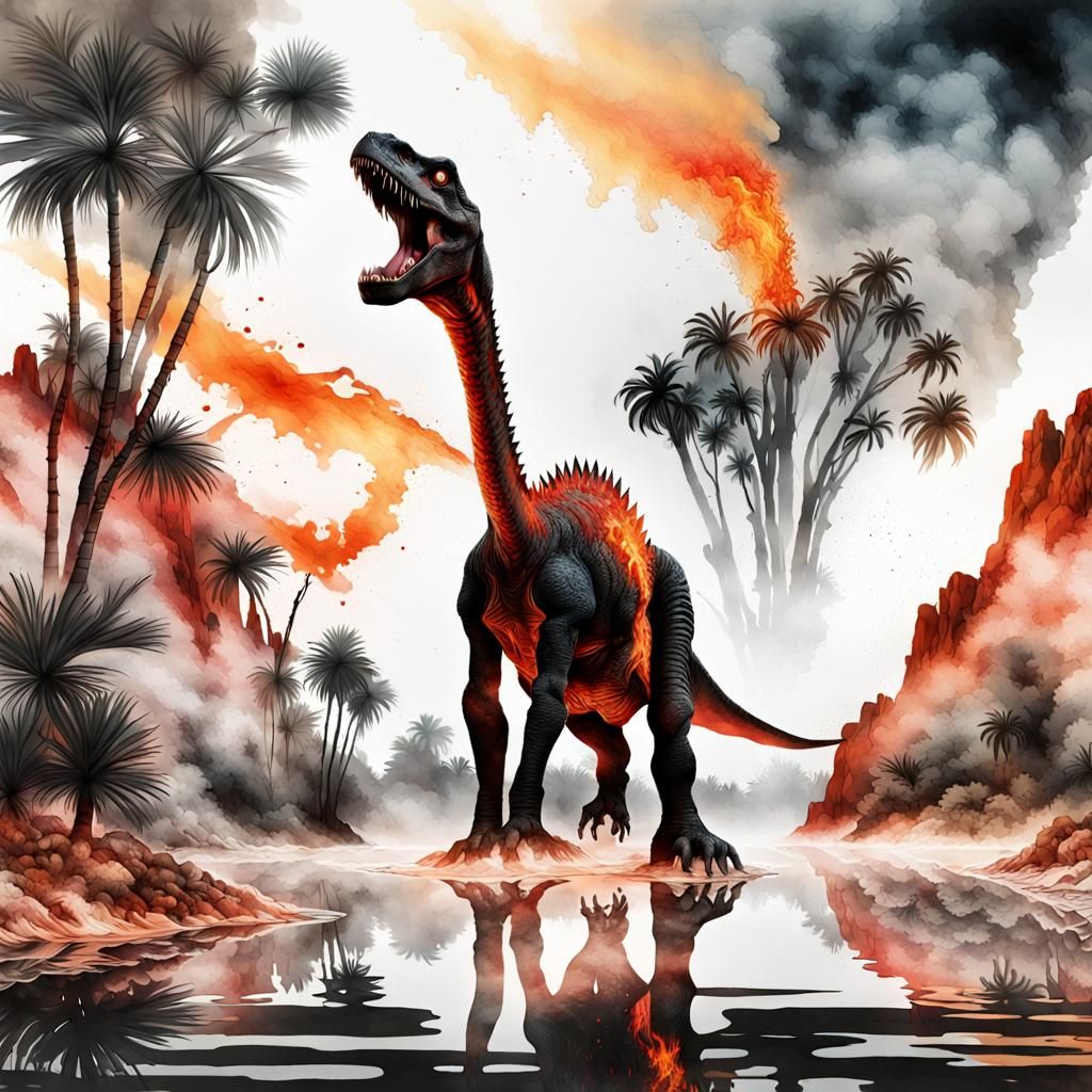 Dinosaur Apocalypse: Double Exposure Watercolor Portrait