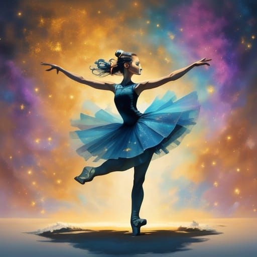 Ballerina Dancing on Stage in Vibrant Oil Painting