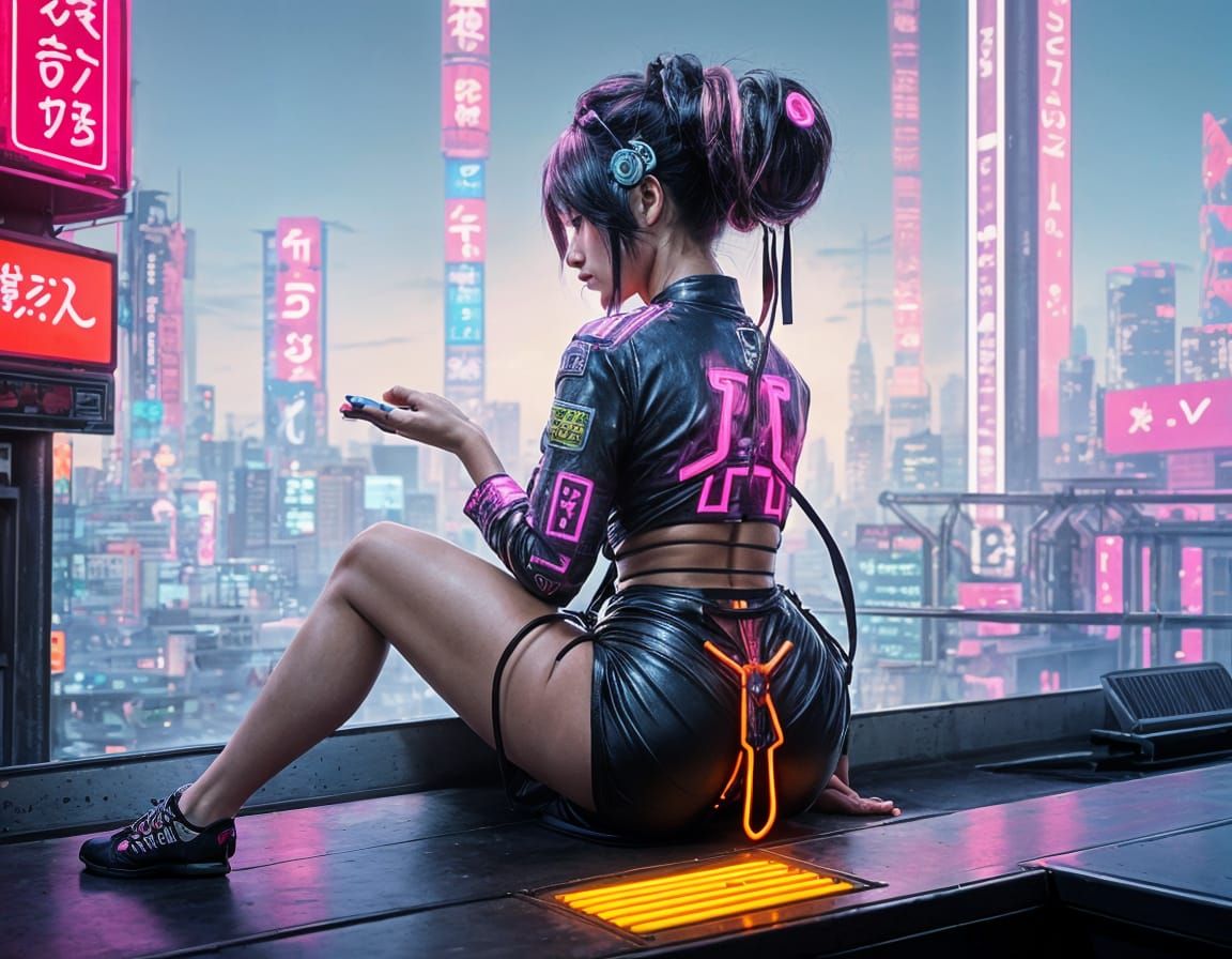 Cyberpunk Tokyo Skyline with Neon Monorails
