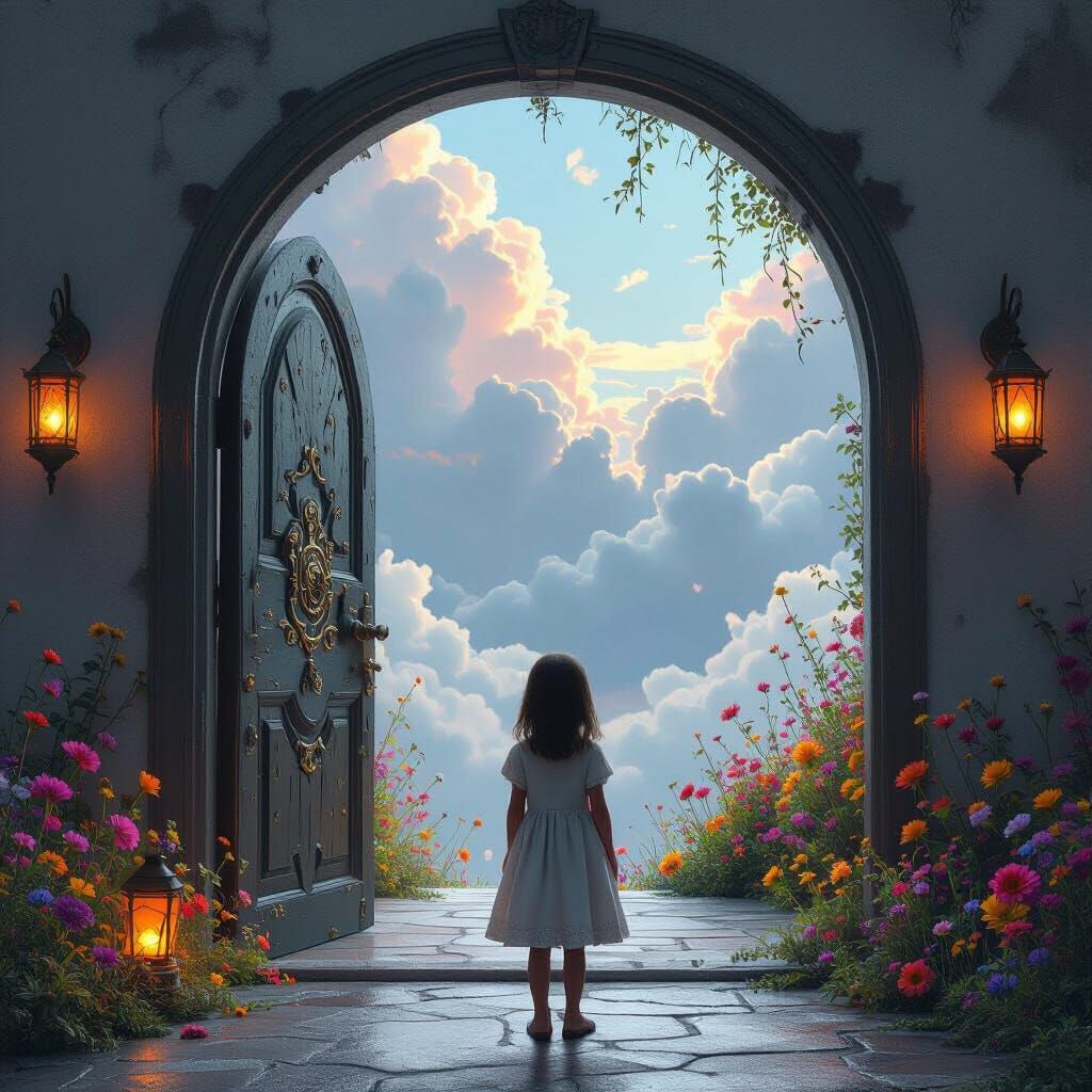 Girl Opens Door to Magical World, Cinematic Style