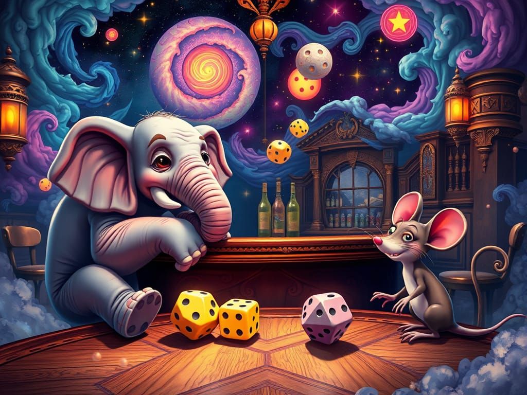 Cosmic Bar Scene with Elephant and Mouse