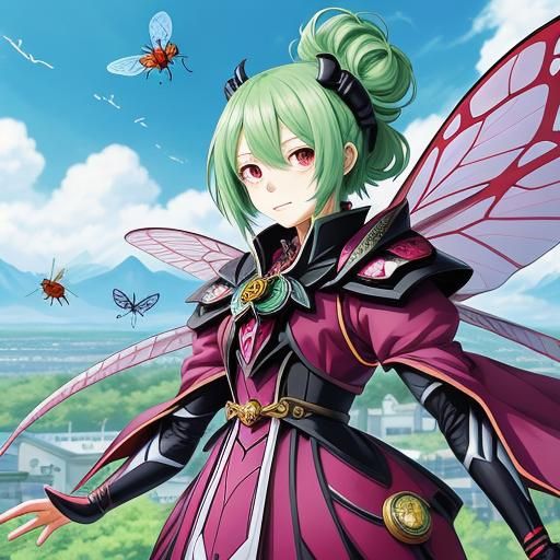 Anime Girl with Insect Features: Manga Style