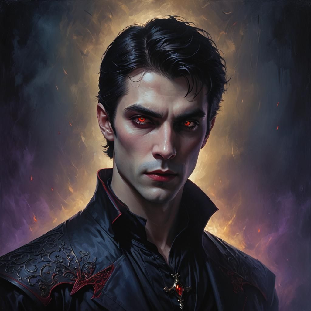 Vampire Portrait with Crimson Eyes, Dark Fantasy Art