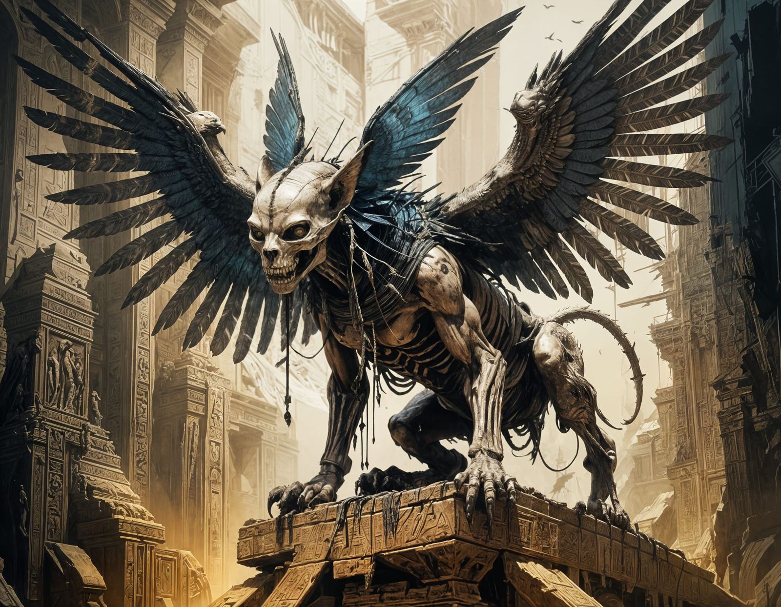 Skeletal Sphinx Monster in Gothic Deep Color